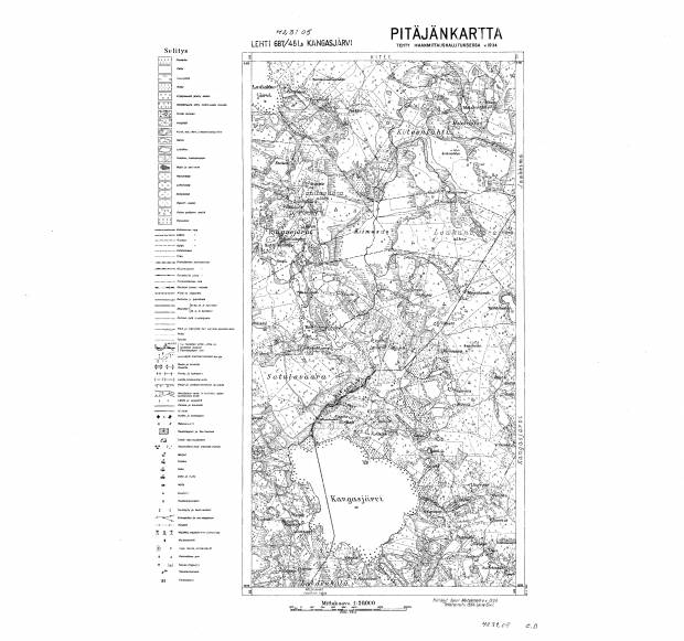 Kangasjarvi Lake. Kangasjärvi. Pitäjänkartta 423105. Parish map from 1933. Use the zooming tool to explore in higher level of detail. Obtain as a quality print or high resolution image