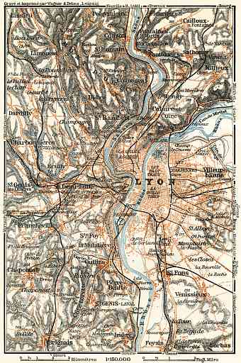 Lyon environs map, 1913