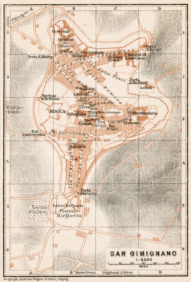 San Gimignano town plan, 1909. Use the zooming tool to explore in higher level of detail. Obtain as a quality print or high resolution image