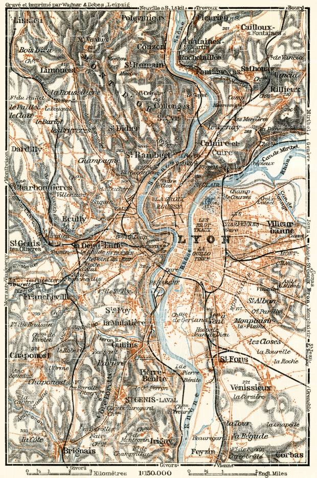 Lyon environs map, 1913. Use the zooming tool to explore in higher level of detail. Obtain as a quality print or high resolution image