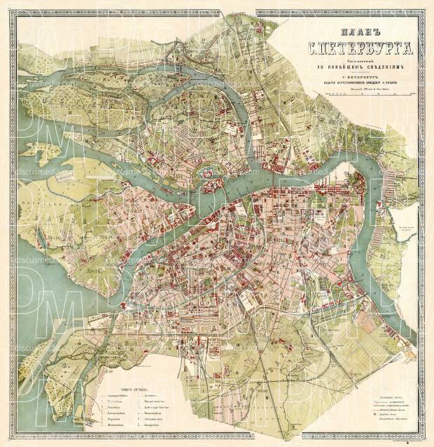 Old map of Saint Petersburg in 1895. Buy vintage map replica poster print or download picture