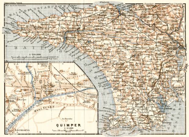 Quimper city map, 1913. Inset: the Western Bretagne. Use the zooming tool to explore in higher level of detail. Obtain as a quality print or high resolution image