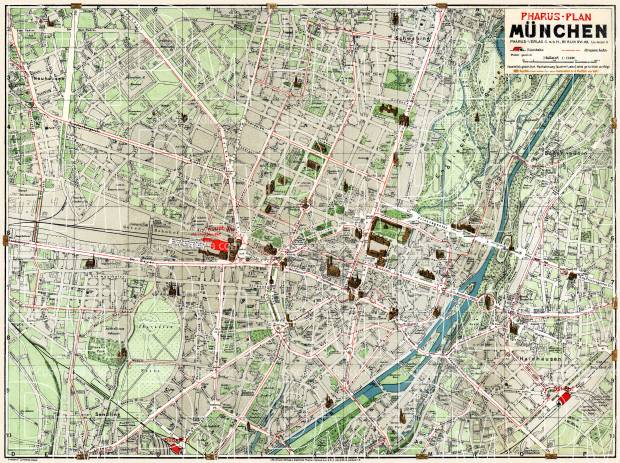München (Munich) city map, 1912. Use the zooming tool to explore in higher level of detail. Obtain as a quality print or high resolution image