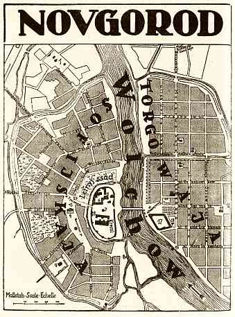Novgorod (Новгород, Velikiy Novgorod) city map, 1928