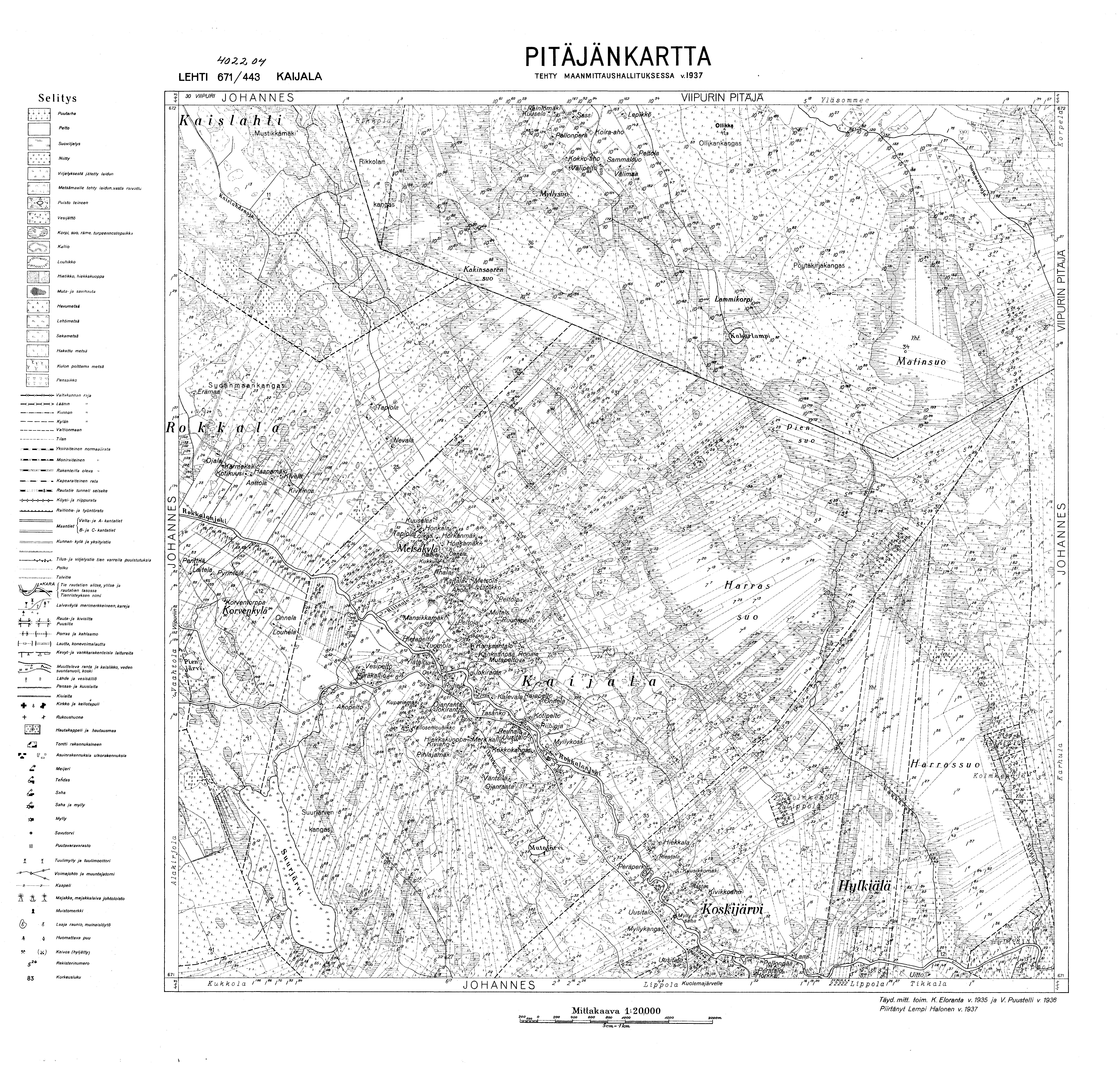 Tokarevo. Kaijala. Pitäjänkartta 402204. Parish map from 1937. Use the zooming tool to explore in higher level of detail. Obtain as a quality print or high resolution image