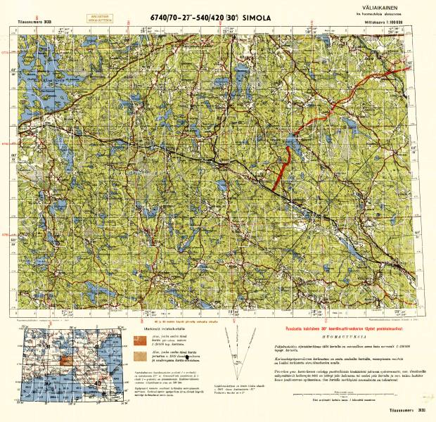 Simola. Topografikartta 3133. Topographic map from 1944. Use the zooming tool to explore in higher level of detail. Obtain as a quality print or high resolution image