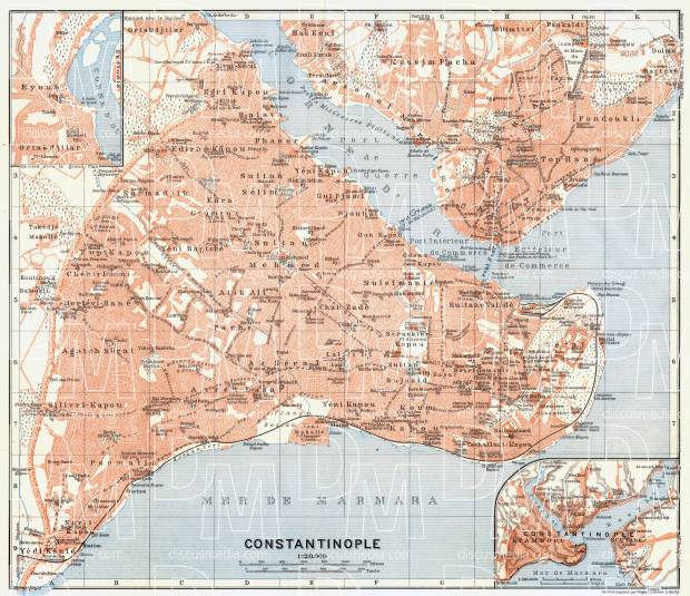 Constantionople (قسطنطينيه, İstanbul, Istanbul) city map, 1905. Use the zooming tool to explore in higher level of detail. Obtain as a quality print or high resolution image