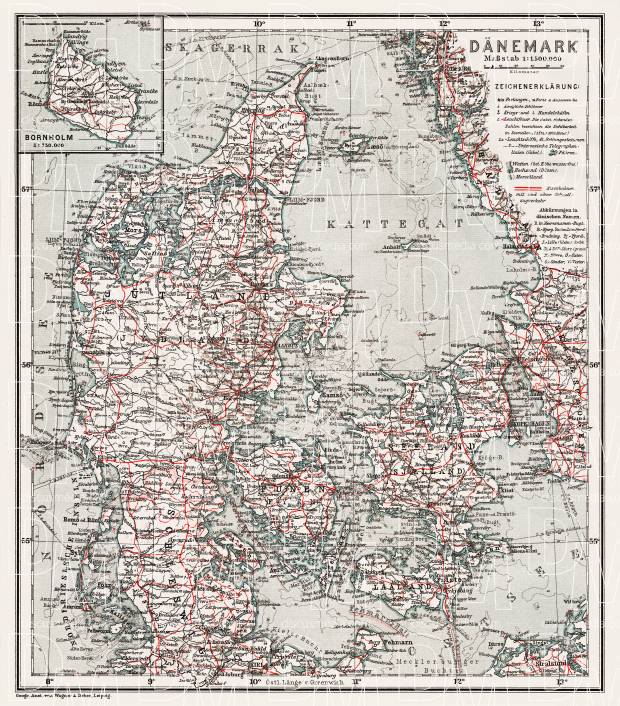 Denmark General Map, 1911. Use the zooming tool to explore in higher level of detail. Obtain as a quality print or high resolution image