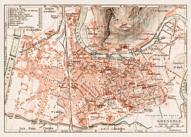 Grenoble city map, 1913. Use the zooming tool to explore in higher level of detail. Obtain as a quality print or high resolution image