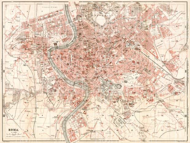 Rome (Roma) city map, 1909. Use the zooming tool to explore in higher level of detail. Obtain as a quality print or high resolution image