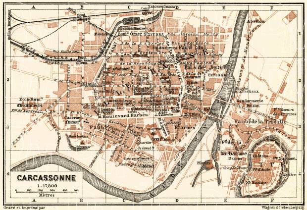 Carcassonne city map, 1913. Use the zooming tool to explore in higher level of detail. Obtain as a quality print or high resolution image