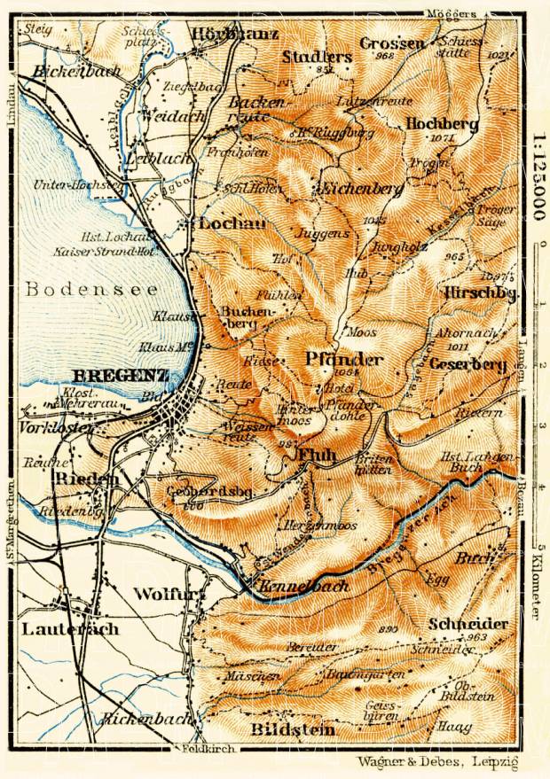 Bregenz environs map, 1911. Use the zooming tool to explore in higher level of detail. Obtain as a quality print or high resolution image