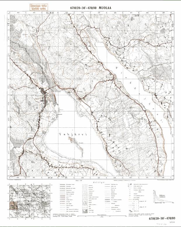Pravdino. Muolaa. Topografikartta 402404. Topographic map from 1940. Use the zooming tool to explore in higher level of detail. Obtain as a quality print or high resolution image