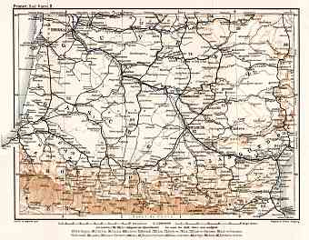 France, southwestern part map (Bordeaux, Gascogne, Gyuenne…), 1902