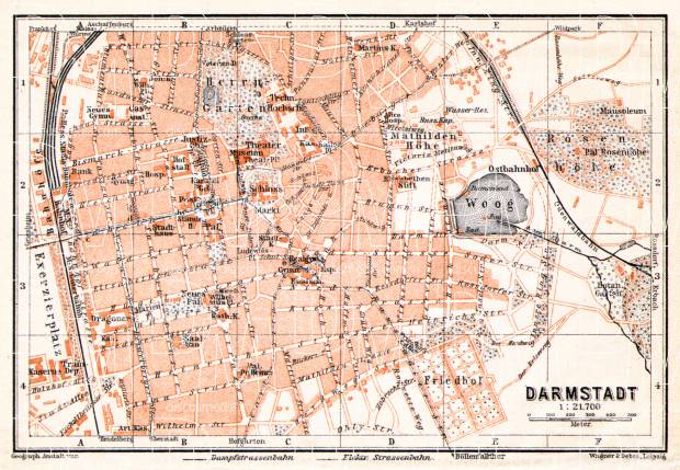 Darmstadt city map, 1906. Use the zooming tool to explore in higher level of detail. Obtain as a quality print or high resolution image