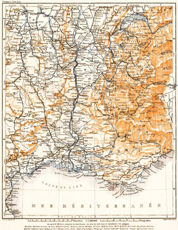 France, southeastern part map, 1900. Use the zooming tool to explore in higher level of detail. Obtain as a quality print or high resolution image