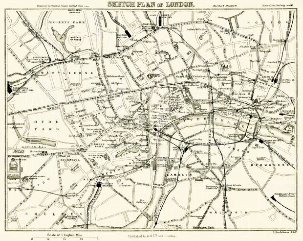 Sketch plan of London, 1907. Use the zooming tool to explore in higher level of detail. Obtain as a quality print or high resolution image