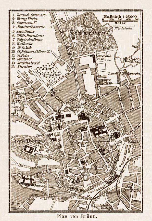 Brünn (Brno) city map, 1903. Use the zooming tool to explore in higher level of detail. Obtain as a quality print or high resolution image