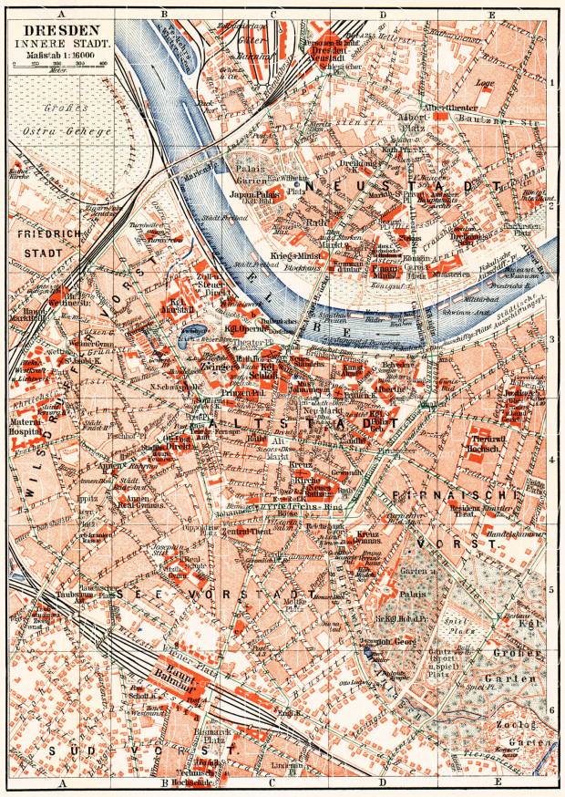 Dresden central part map, about 1910. Use the zooming tool to explore in higher level of detail. Obtain as a quality print or high resolution image
