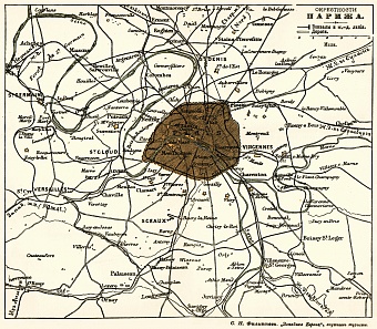 Paris environs map (legend in Russian), 1900