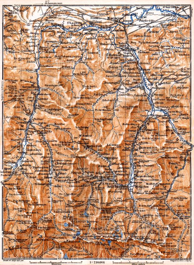 Aure and Luchon River valleys´ map, 1885. Use the zooming tool to explore in higher level of detail. Obtain as a quality print or high resolution image