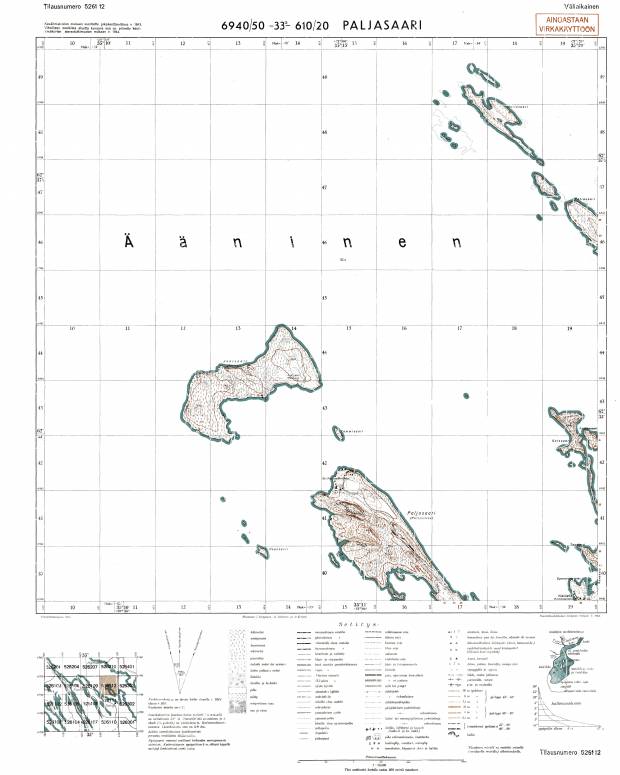 Paleostrov Island. Paljasaari. Topografikartta 526112. Topographic map from 1944. Use the zooming tool to explore in higher level of detail. Obtain as a quality print or high resolution image