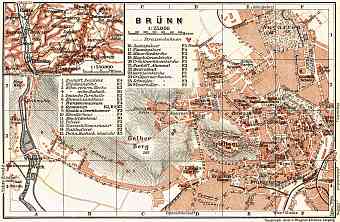 Brünn (Brno), city map with environs map (Blansko), 1911