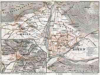 Bozen (Bolzano) and Gries, region map. Map of the environs of Bozen/Gries, 1910