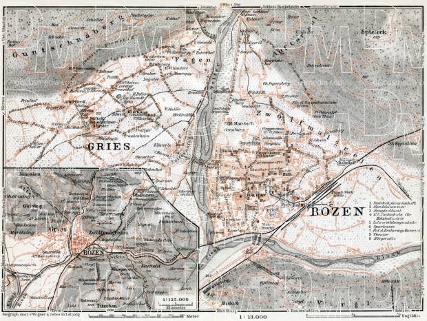 Bozen (Bolzano) and Gries, region map. Map of the environs of Bozen/Gries, 1910. Use the zooming tool to explore in higher level of detail. Obtain as a quality print or high resolution image