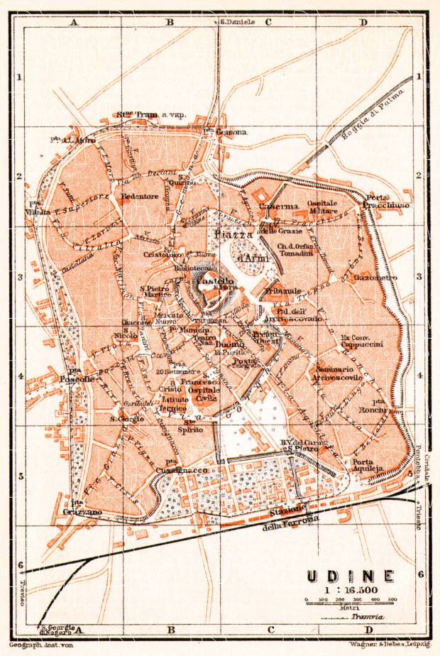 Old map of Udine in 1908. Buy vintage map replica poster print or download picture