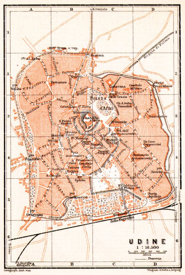 Udine city map, 1908. Use the zooming tool to explore in higher level of detail. Obtain as a quality print or high resolution image