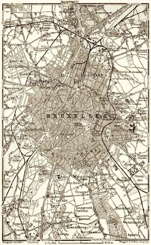 Brussels (Brussel, Bruxelles) and environs map, 1903. Use the zooming tool to explore in higher level of detail. Obtain as a quality print or high resolution image
