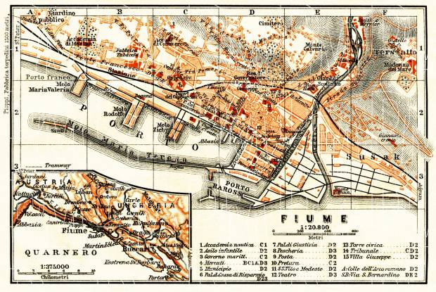 Rijeka (Fiume), city map. Map of the environs of Rijeka (Fiume), 1913. Use the zooming tool to explore in higher level of detail. Obtain as a quality print or high resolution image