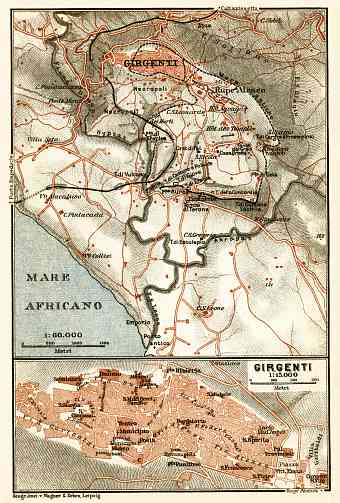 Agrigento (Girgenti) town and environs map, 1912