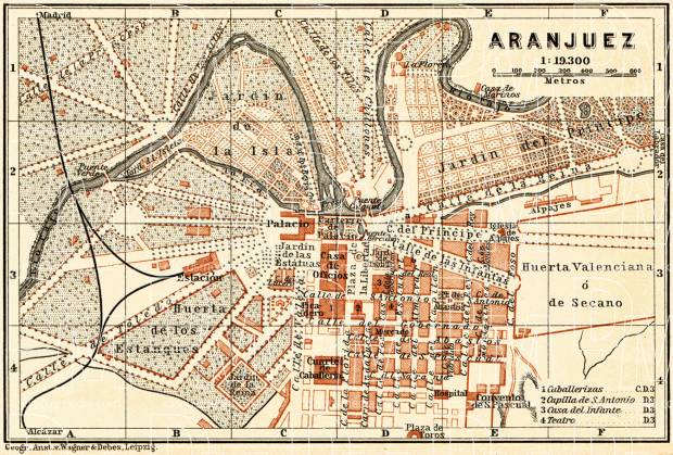 Aranjuez city map, 1899. Use the zooming tool to explore in higher level of detail. Obtain as a quality print or high resolution image