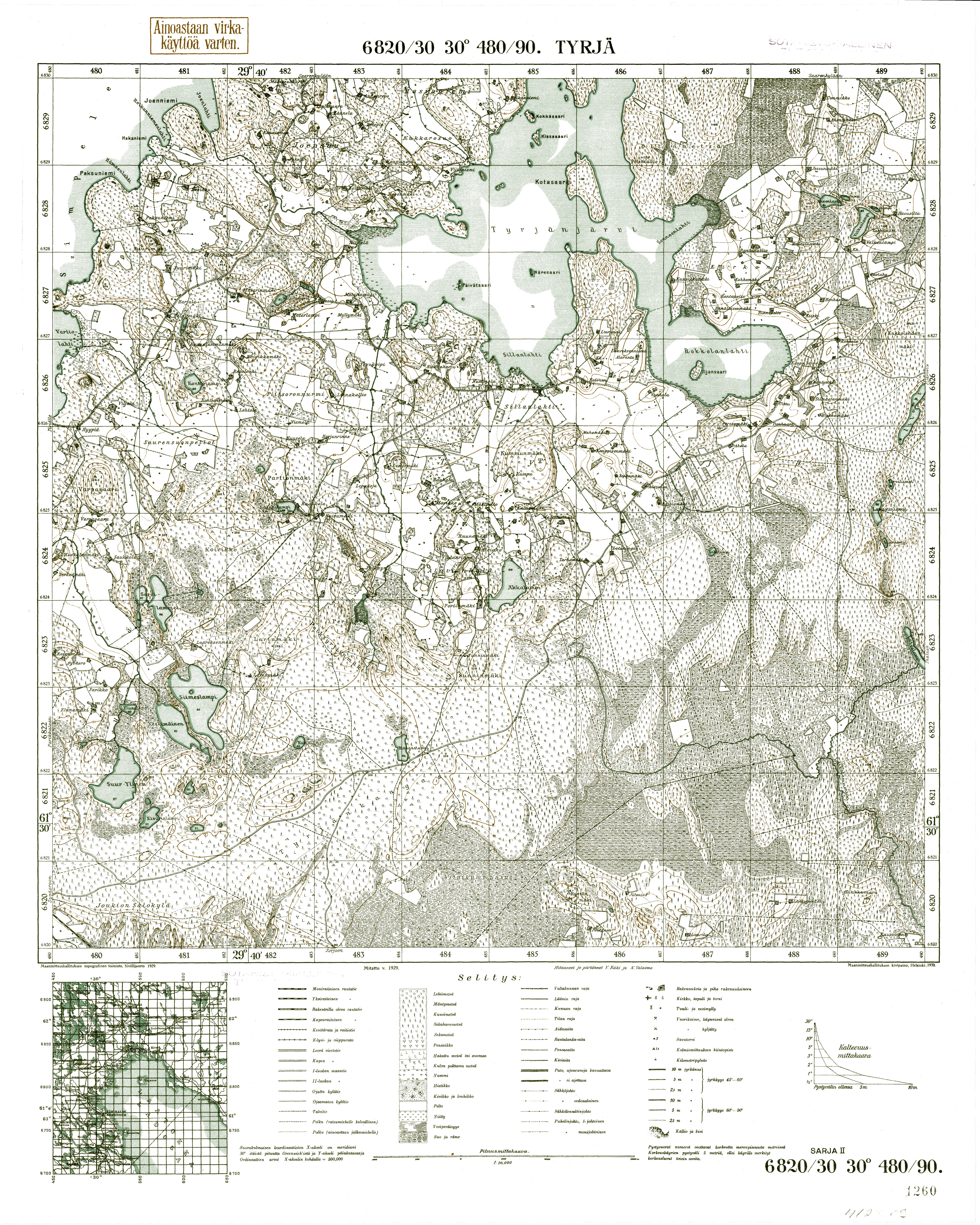Tyrjä. Topografikartta 412309. Topographic map from 1939