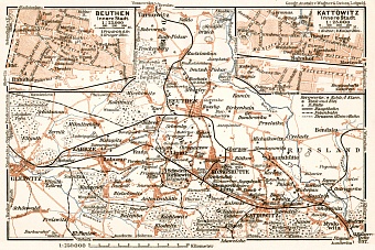 Katowice, Bytom and environs map, 1911