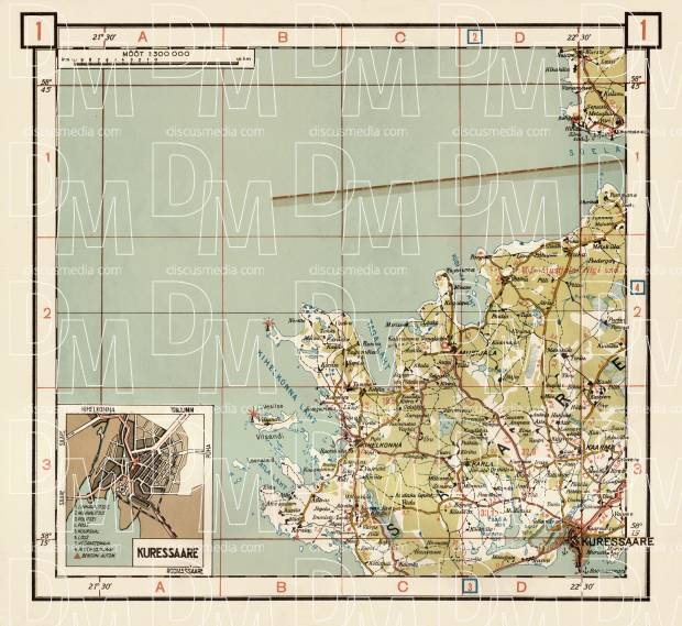 Estonian Road Map, Plate 1: Kuressaare. 1938. Use the zooming tool to explore in higher level of detail. Obtain as a quality print or high resolution image