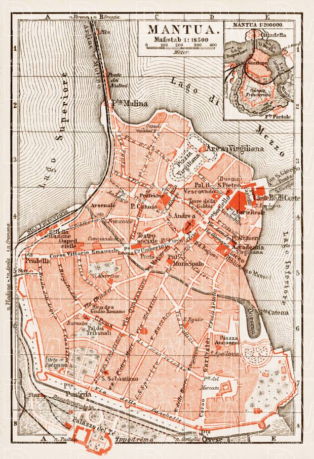 Mantua (Mantova) city map, 1903. Use the zooming tool to explore in higher level of detail. Obtain as a quality print or high resolution image