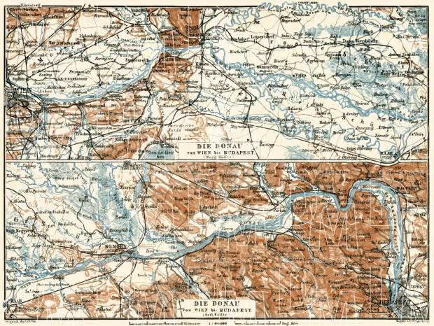 Map of the Danube River course from Vienna to Budapest, 1929. Use the zooming tool to explore in higher level of detail. Obtain as a quality print or high resolution image