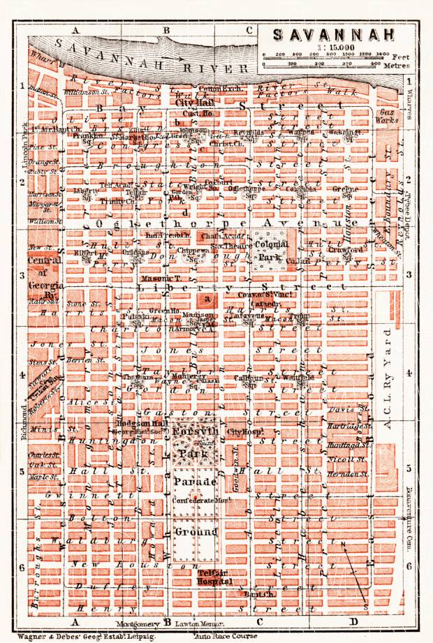 Savannah city map, 1909. Use the zooming tool to explore in higher level of detail. Obtain as a quality print or high resolution image