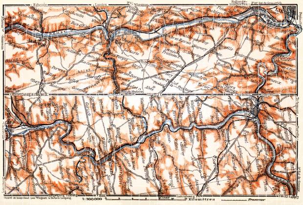 Meuse River course map from Liége to Namur, 1904. Use the zooming tool to explore in higher level of detail. Obtain as a quality print or high resolution image