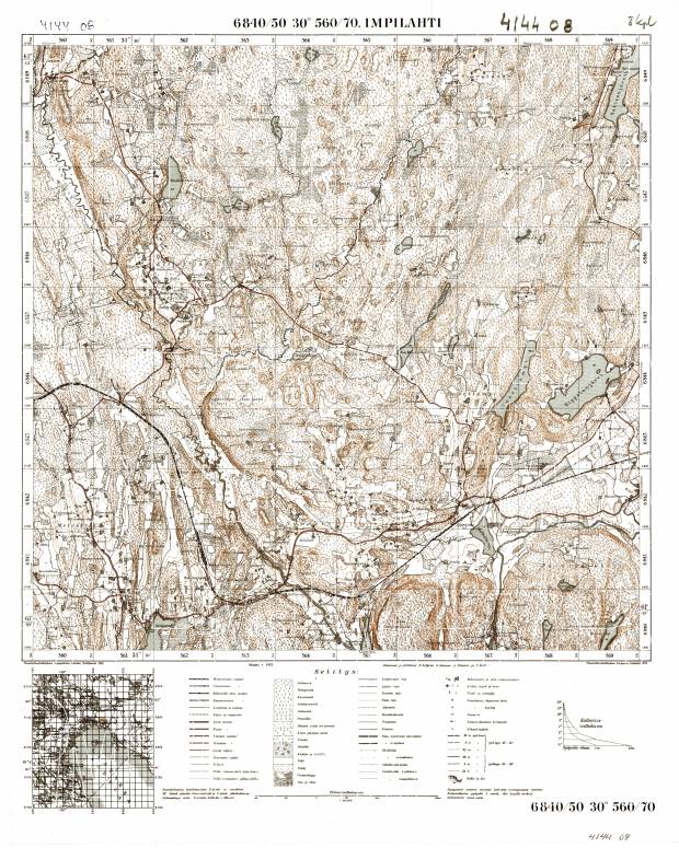 Impilahti. Topografikartta 414408. Topographic map from 1938. Use the zooming tool to explore in higher level of detail. Obtain as a quality print or high resolution image