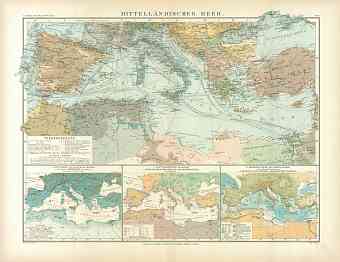 Map of the Mediterranean Sea and surrounding areas, 1905