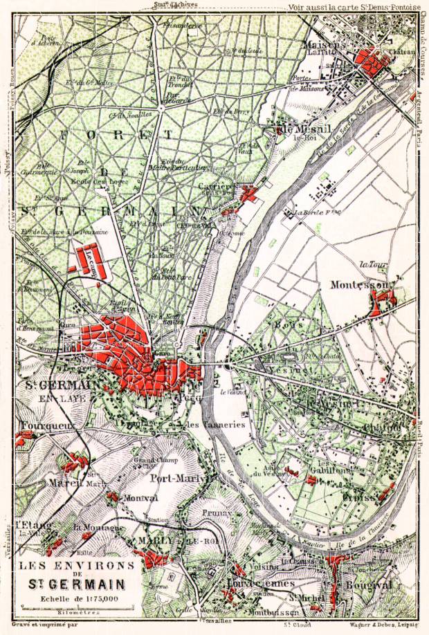 Saint-Germain-en-Laye and environs map, 1910. Use the zooming tool to explore in higher level of detail. Obtain as a quality print or high resolution image