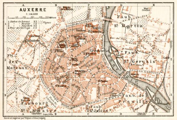 Auxerre city map, 1909. Use the zooming tool to explore in higher level of detail. Obtain as a quality print or high resolution image