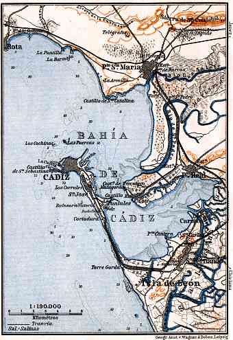Cádiz and environs map, 1929
