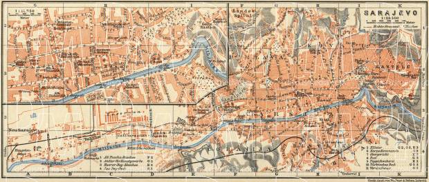 Sarajevo city map, 1910. Use the zooming tool to explore in higher level of detail. Obtain as a quality print or high resolution image