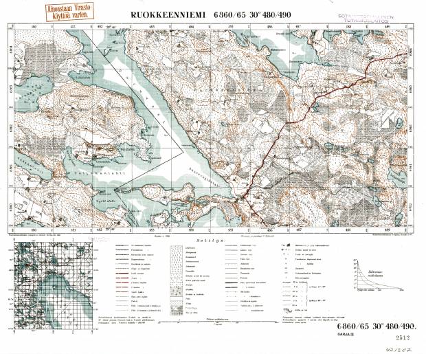Ruokkeenniemi. Topografikartta 421307. Topographic map from 1941. Use the zooming tool to explore in higher level of detail. Obtain as a quality print or high resolution image
