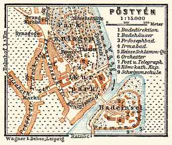Postyen (Piešt´any, Pieštany) city map, 1911